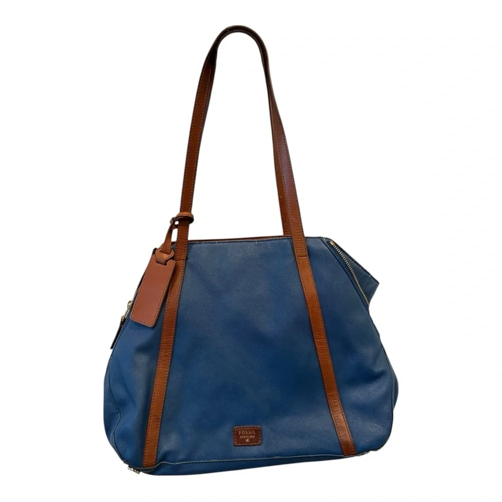 Fossil Blue travel‎ Tote with Brown Straps